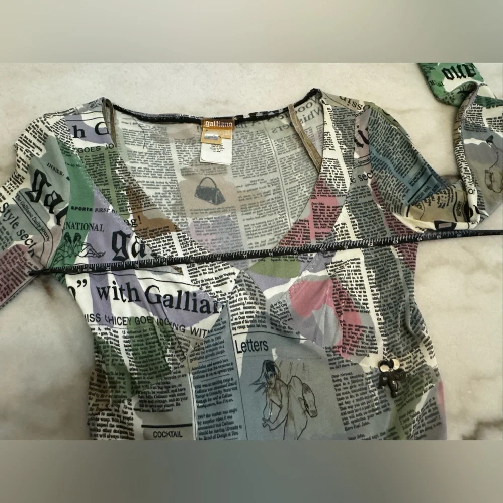 Galliano Vintage Pastel Newspaper Print Long Sleeve Dress - Picture 10 of 16